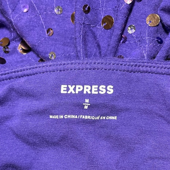 Express Strapless Purple Sequin Top with built in bra - Picture 2 of 9